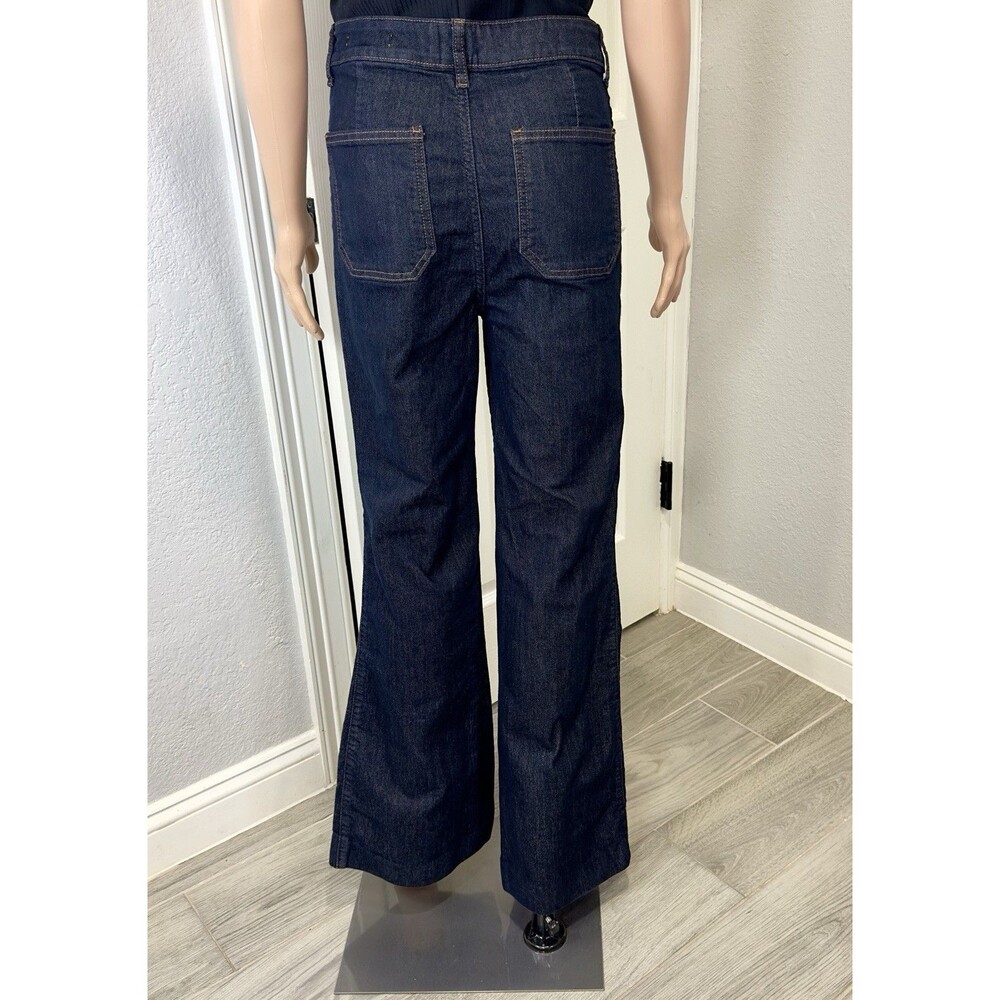 Maeve Anthropologie High Rise Flare Jeans Dark Wash Front Patch Pocket Sz 28 - Picture 3 of 9